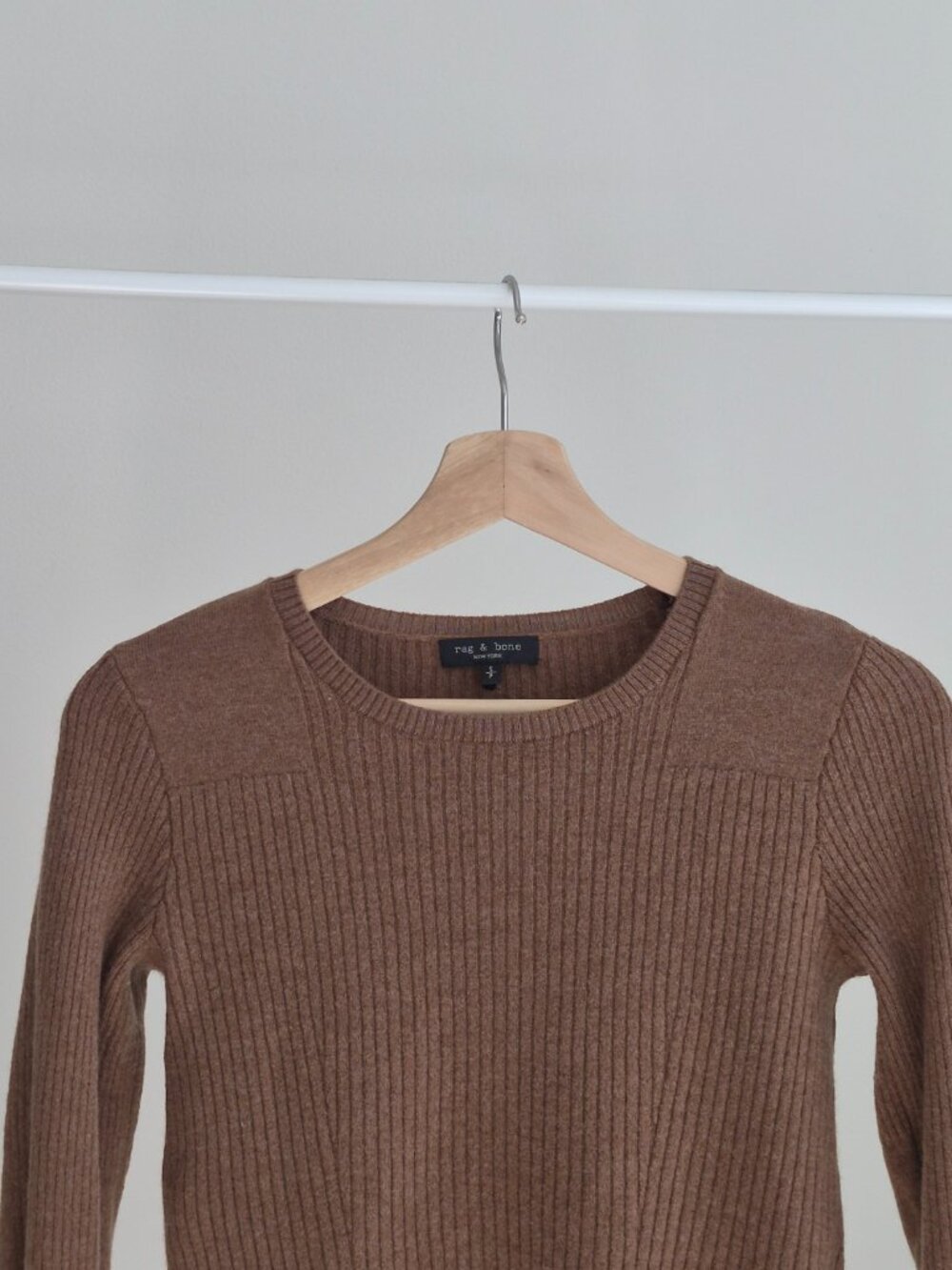 Rag & Bone Audrina Rib Sweater S Womens Brown Wool Blend Crewneck Long Sleeve - Picture 3 of 8